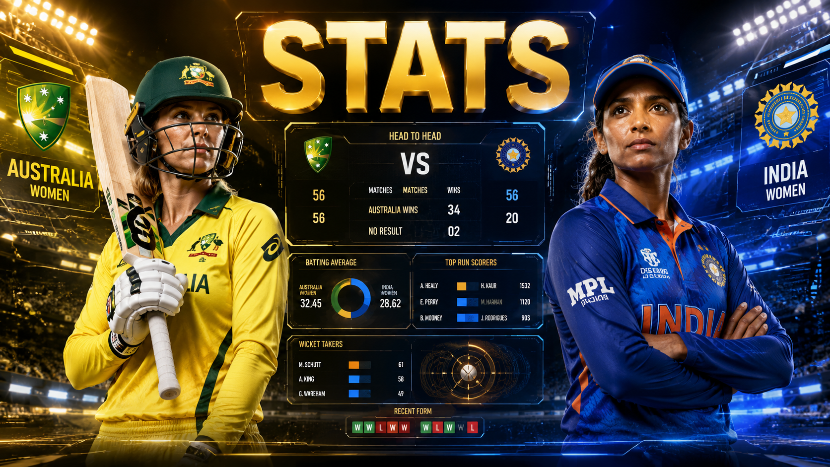 Australia Women's National Cricket Team Vs India Women's National Cricket Team Stats