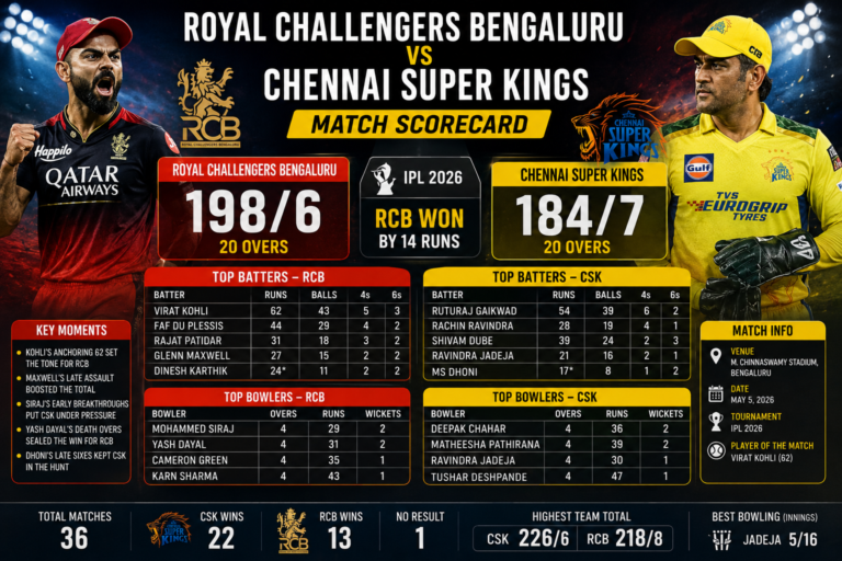 Royal Challengers Bengaluru Vs Chennai Super Kings Match Scorecard